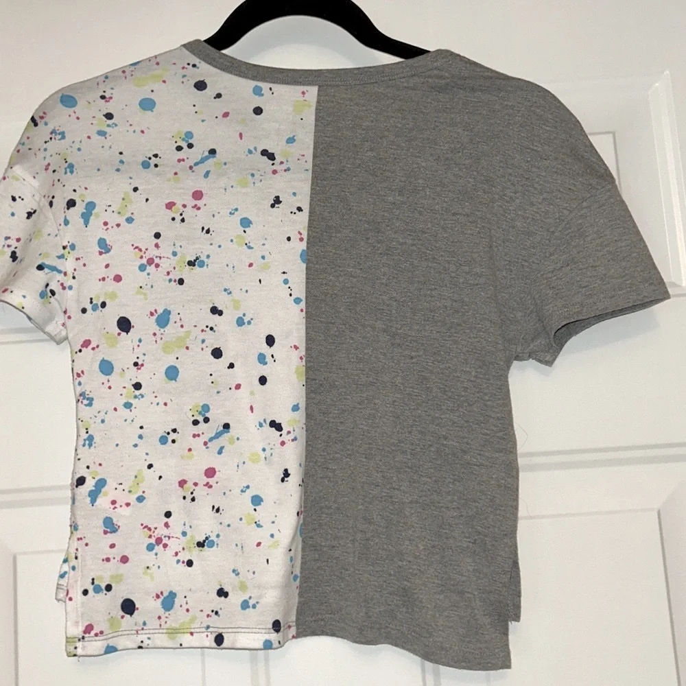 Justice Kids' Girls Splatter T-Shirt SM Gray White Sparkle Colorful Casual